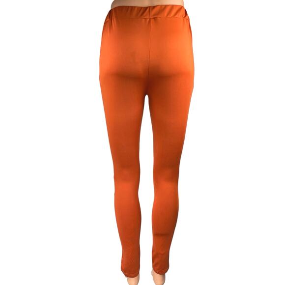 Rehab Orange Studded Fishnet Jeweled Skinny Mid Rise Trousers Leggings Pants L - Picture 3 of 7